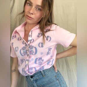 Vintage retro print button up shirt size small